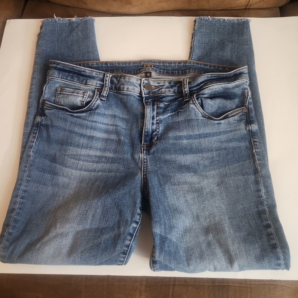 kut from the kloth jeans frayed step hem stretch size 14